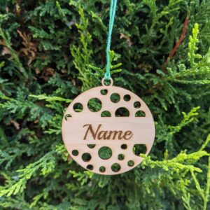 Personalised, engraved individual Christmas family round patterned baubles