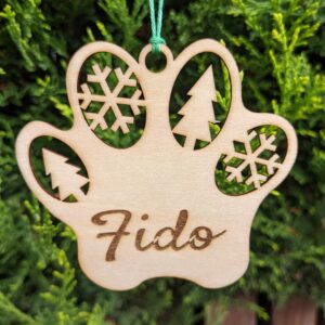 Personalised, engraved pet paw print Christmas bauble