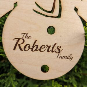 Personalised, engraved modern, snowman Christmas family bauble